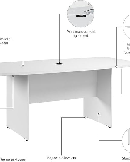 Bush Business Furniture 72-inch Office Conference Table with Wood Base, Boardroom Meeting Space for 6 Users, White
