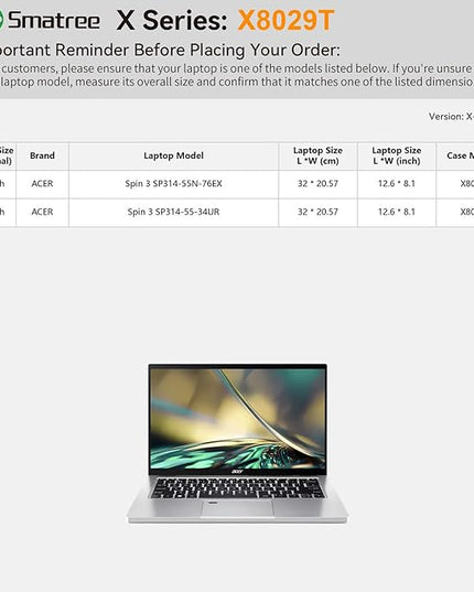 Smatree Hard EVA Protective Sleeve Compatible for 14 inch Acer Spin 3 Laptop-SP314-55-34UR, for 14 inch Acer Spin 3 SP314-55N-76EX 2 in 1 Laptop Notebook Bag (X8029T)