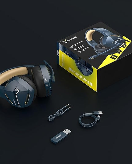 BINNUNE 2.4GHz Wireless Gaming Headset, Bluetooth 5.3 Gaming Headphones with Noise Canceling Mic, 120H Ultra-Long Battery, 50mm Drivers, Multi-Platform for PC / PS5 /PS4/ Switch/Mobile, Gold
