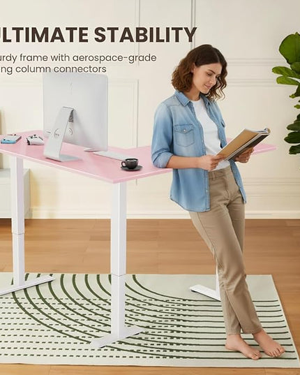 ErGear L Shaped Standing Desk, 63"x55" Electric Adjustable Height Sit Stand Desk, Ergonomic Large Computer Table, Left & Right Interchangeable Installation, Suitable for Home Office Use, Pink