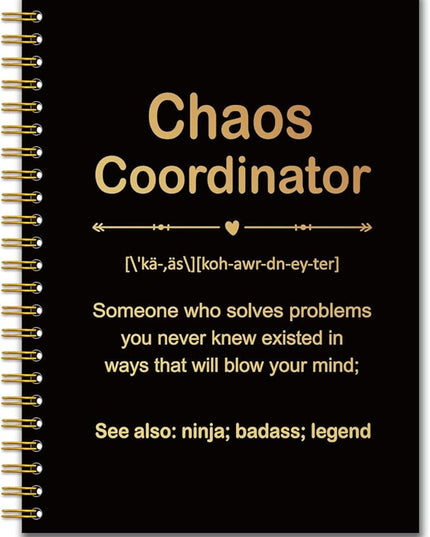 YAZMEEN Chao Coordinator Black Gold Spiral Notebook（160 Pages） Chao Coordinator Definition Hardcover Notebook Employee Appreciation Gift Office Humor Gift Funny Birthday Gift for Teacher Boss Leader