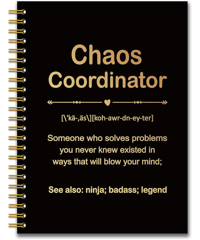 YAZMEEN Chao Coordinator Black Gold Spiral Notebook（160 Pages） Chao Coordinator Definition Hardcover Notebook Employee Appreciation Gift Office Humor Gift Funny Birthday Gift for Teacher Boss Leader