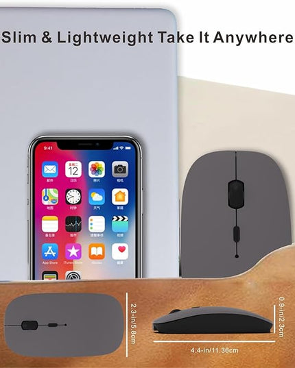 HOTDREAM Bluetooth Wireless Rechargeable Mouse for MacBook Pro/Air/iPad Air/iPad Pro/Laptop/Tablet/iPhone/PC, Bluetooth 5.2/3.0 and 2.4GHz Dual Mode Mouse (Gray)