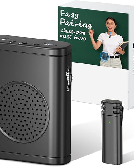 Moman Voice Amplifier for Teachers with Wireless Lavalier Microphone, Zero Whistling, Low Latency, Portable Meagaphone Speaker Mic for Classroom Meeting