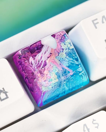 Jellyfish Artisan Keycap Purple Light Blue Ocean R1 SA Profile Custom Sea Creature Keycaps 1U ESC Handmade Gaming Resin Key Cap Cherry MX Switch Compatible Mechanical Keyboard Jellyfish Lover Gift