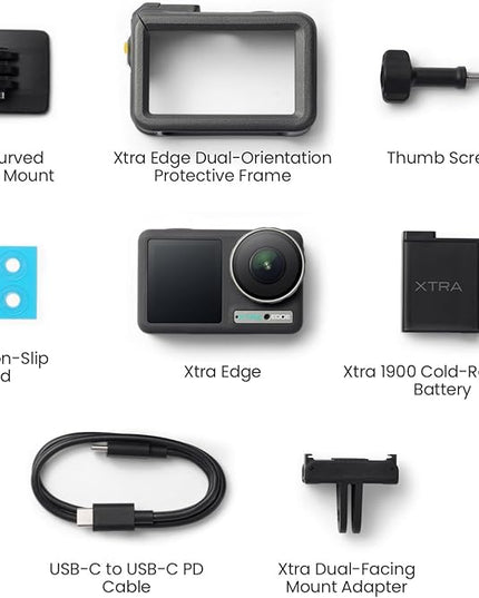 Xtra Edge Action Camera, 1/1.3" Sensor & 4K Cinematic Video, Hyper Stabilization, Waterproof Camera to 52 Ft, 3-Hour Battery, Universal Quick Mount, Vlogging Camera for Adventure Photography