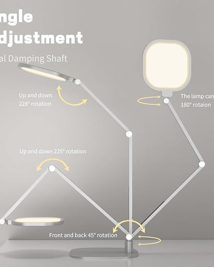 LED Desk Lamp for Home Office, Desk Light for Video Call, 3 Color Temperature 10 Brightness Computer Light, Dimmable Led Desk Light with Memory & Timer Func, Metal Swing Arm Architect Desk Lamp White