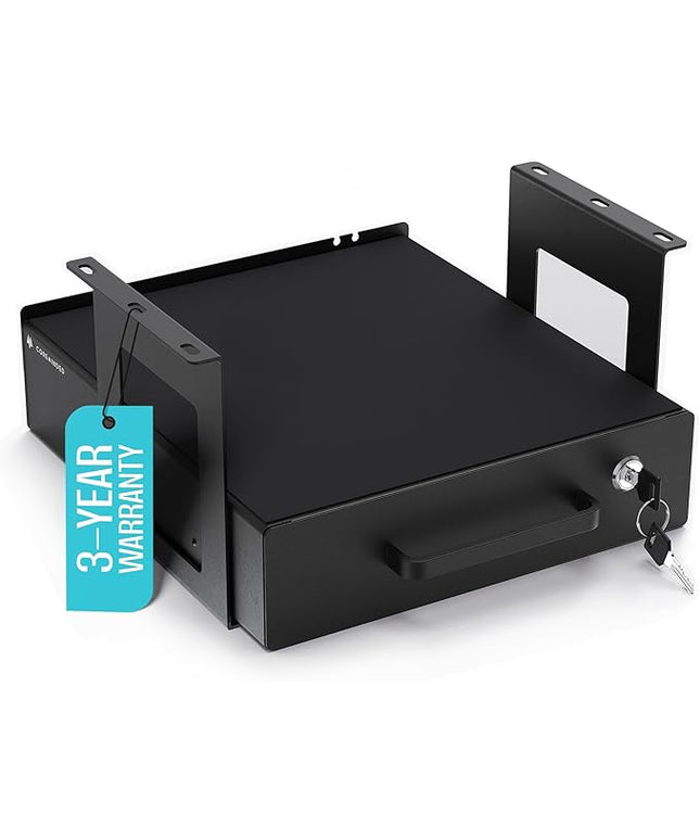 Under Desk Drawer Slide-Out – Lockable Metal Storage Drawer with Cable Management for Office & Home (Single, Bracketed)
