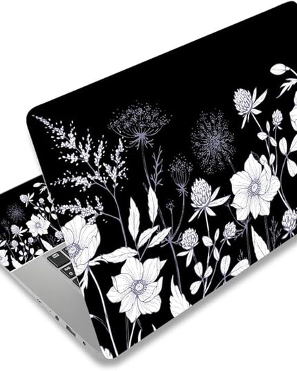 Laptop Skin Sticker Decal,12" 13" 13.3" 14" 15" 15.4" 15.6 inch Laptop Vinyl Skin Sticker Cover Art Protector Notebook PC (2 Wrist Pad Skins Included), Waterproof Removable, Black White Flower