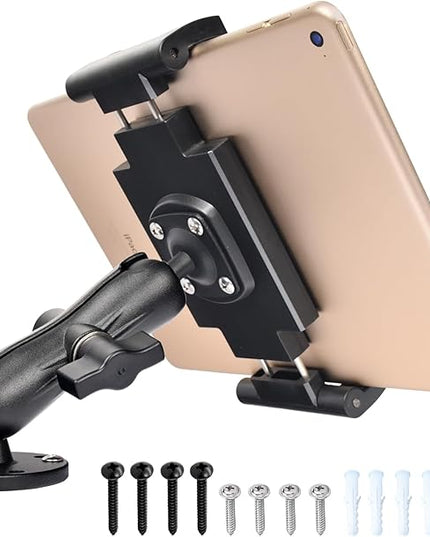 VAUBORTTI Heavy-Duty Tablet Mount, Aluminum Arm, Screw-Locked Holder, Industrial AMPS Base – Fits RAM B Size – Truck, Car, RV Dash, Desk, Wall Mount – 7–12.9" iPad Pro, Air, Mini, Galaxy Tab Holder