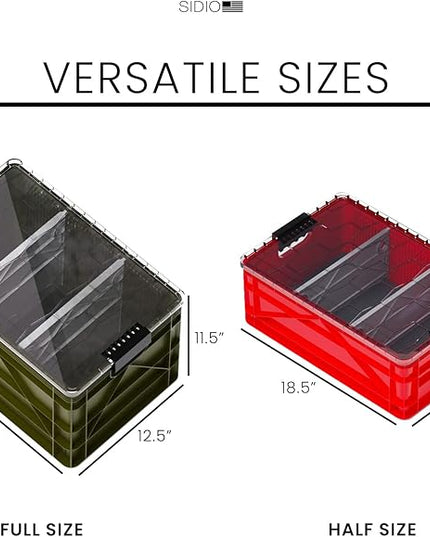 SIDIO CRATE Pro Pack - Two Full Size and One Half Size SidioCrate, Stackable Outdoor Organizer Storage Bins with Clear Lid and Dividers - UTILITY Variety Pack