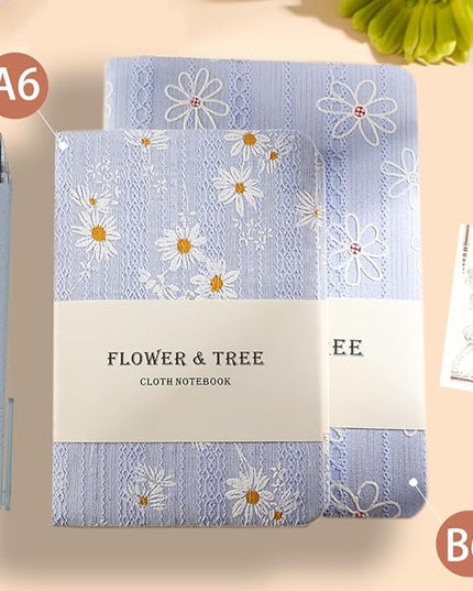 Daisy Gifts for Women, A6 Pocket Notebook, Floral Fabric Journal, 4x6 Lined Notebook & Blank Sketchbook, Cute Small Notebook, Daisy Floret Blue Journal, Gift for Girls.