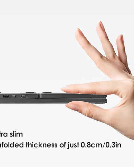 Tangxi Foldable Wireless Keyboard, Rechargeable Keyboard with Touchpad, Auto Sleep & Wake, Slim Pocket Folding Key Board for Android Wins iOS Tablet & Laptop (Grey)