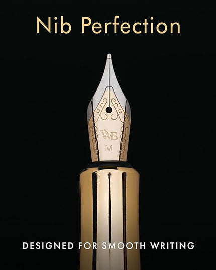 Wordsworth and Black Fountain Pen Mini EDC: Luxury Gold Heavy Pocket Pen, Gold Finish, Medium Nib, 6 Ink Cartridges, Ink Converter, Travel Refillable Writing Pen Gift Set, Men & Women