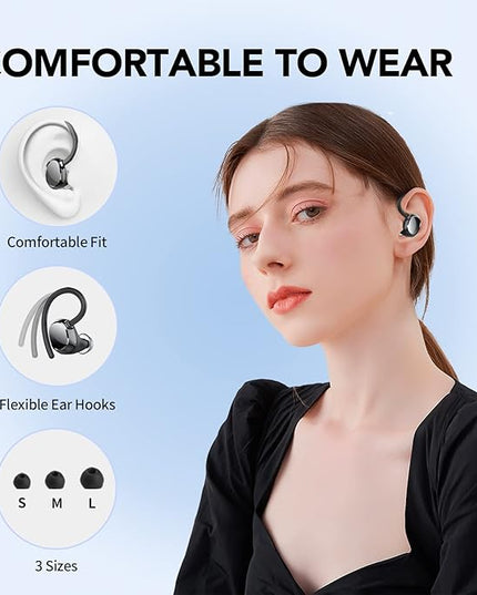 KT1 Bluetooth Headphones Wireless Earbuds 120hrs Playtime Wireless Charging Case Digital Display, Ear Buds with Earhook,IPX7 Waterproof, Deep Bass 2.0,Over-Ear Earphones for Sport Running