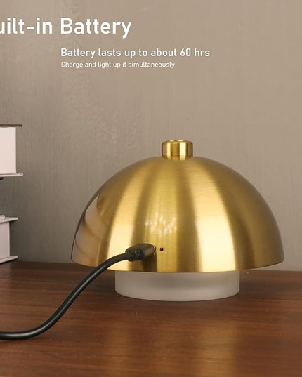 Modern Table Lamp Cordless Portable Desk Lamp, 2700K Stepless Dimming Rechargeable Battery Operated LED Lights for Bedroom, USB-C Charging, Restaurant/Bar/Night Light/Gifts (Antique Brass)