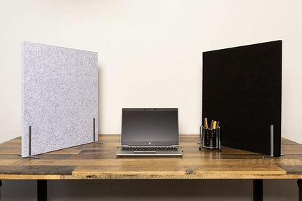 VERSARE SoundSorb Desktop Privacy Panels | Noise Dampening Modesty Panels for Desks | Edge Clip Mounts | PET Material | 48" x 12"-24" Beige Panels with Edge Clips
