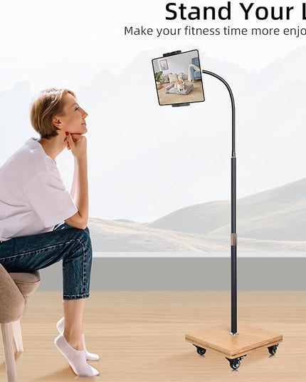 wishacc Tablet Floor Stand for Bed - Gooseneck Tablet Holder Mount with Adjustable Height and 4 Wheels, Compatible with iPad mini Air Pro 12.9/9.7, Galaxy Tab, Kindle, Cell Phones (4.7"-13")