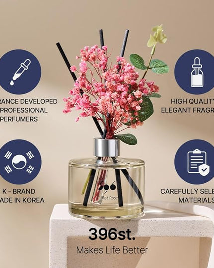 396 st. Preserved Baby's Breath Flower Reed Diffuser, Red Rose, 200ml(6.7oz) / Reed Diffuser Sets, Home Fragrance, Scented Oils, Home & Bathroom Décor