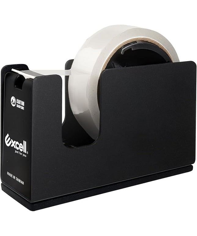 Excell EX-11125BK Dualcore Desktop Tape Dispenser (1"+3" Core) with Sturdy Metal Base, Tape Dispenser Desk for Home, Office, Shop, Retail Store and Warehouse Wrapping
