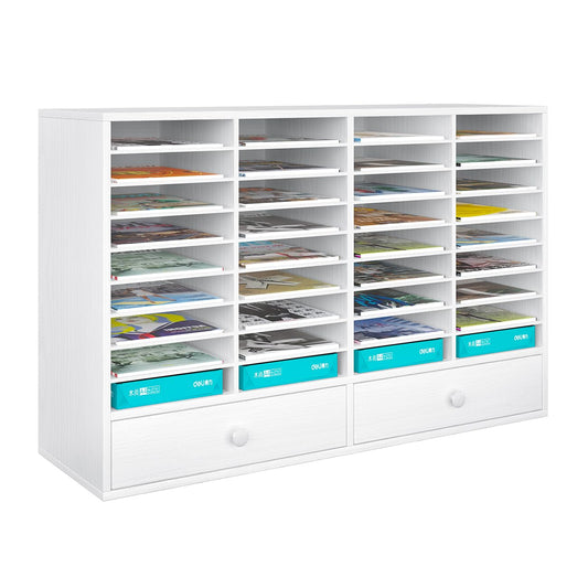 PAG-Mass Mail Sorter Wood Literature Organizer, Student Mailbox for Classroom, Desktop Bill Paper Holder for Office Home School, 38 Compartments, White