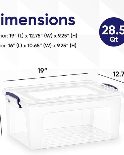 Superio Storage Bins with Lids- Clear Boxes for Organizing, Stackable Plastic Containers- BPA Free, Non-Toxic, Odor Free, Organizer for Home, Office, Dorm (6 Pack, 28.5 Qt)