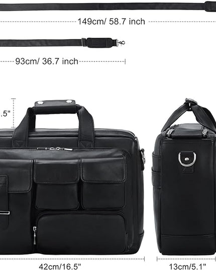 TIDING Full Grain Leather Briefcase For Men 17 Inch Laptop Case Business Travel Office Messenger Shoulder Bag
