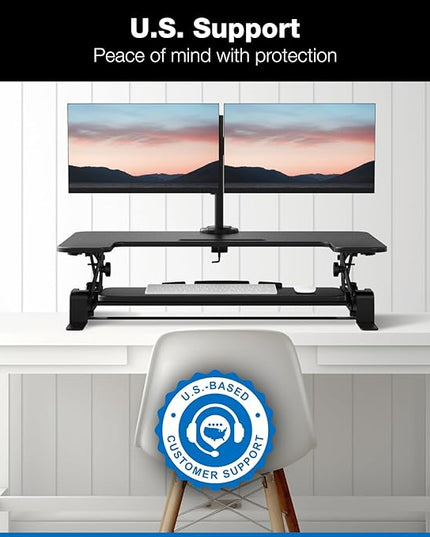 Mount-It! Standing Desk Converter Dual Monitor, 2 Screen Mounts Included, Height Adjustable Desk Riser in Black, Stand Up Desk Convertor Large 36" Wide, Sit Stand Convertor with Manual Lift Gas Spring
