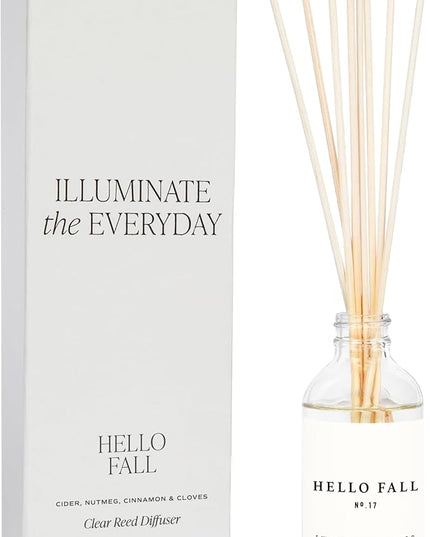 Sweet Water Decor Hello Fall Reed Diffuser Set - Hot Cider, Cinnamon, Cloves, Apple, and Nutmeg Scented Diffuser - Scent Diffusers for Home, Long Lasting Fragrance, Made in The USA