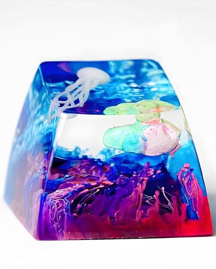 Jellyfish Artisan Keycap Rainbow Coral R1 SA Profile Custom Sea Creature Keycaps 1U ESC Handmade Gaming Sea Resin Key Cap Cherry MX Switch Compatible Mechanical Keyboard Jellyfish Lover Gift