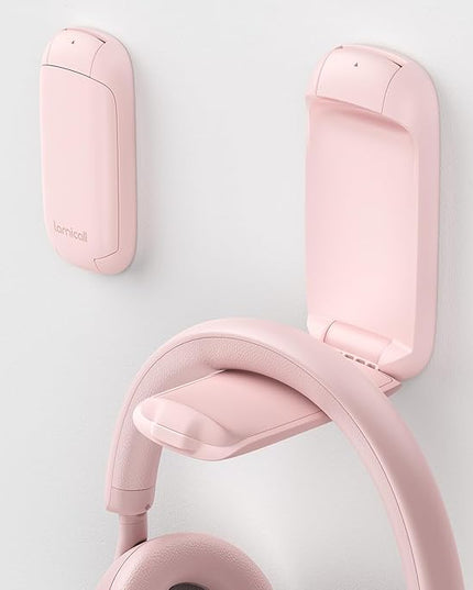 Lamicall Headphone Stand, Sticky Headset Holder - Foldable Headphone Holder Hook Mount, Adhesive Headset Hanger Clip Under Desk, Earphone Clamp for Airpods Max, HyperX, Sennheiser, Pink