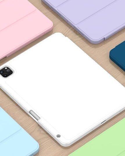 ZryXal iPad Pro 11 Inch Case (M5) 2025/ (M4) 2024 (Model: A2836/A2837/A3006), Trifold Stand Smart Cover with Pencil Holder and Soft TPU Back, Auto Wake/Sleep (White)