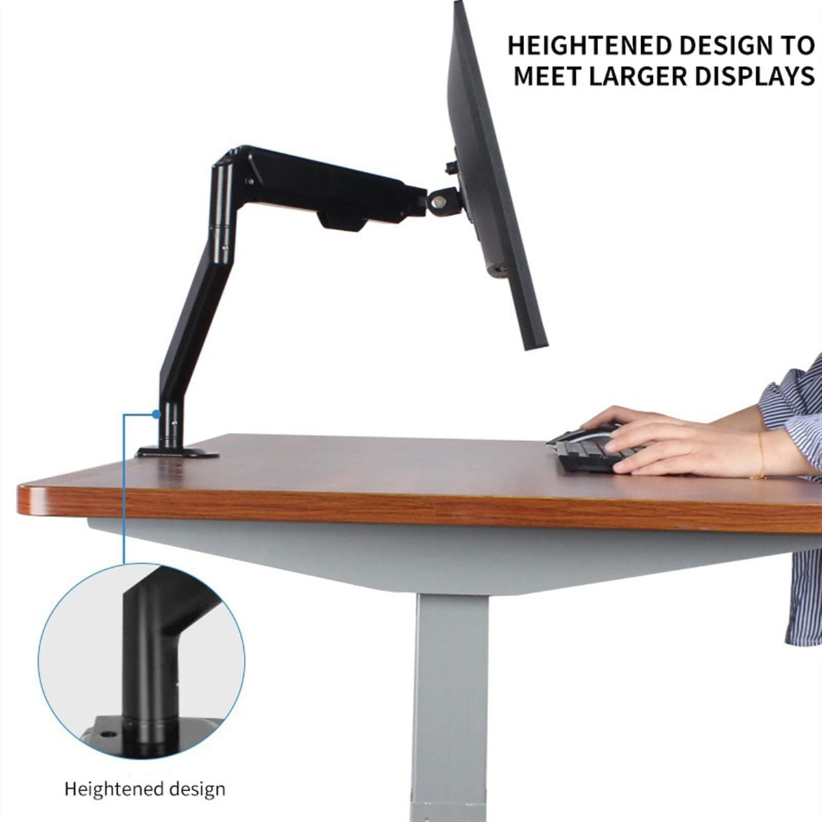DOIBG 17-32" Desktop Monitor Mount Bracket, Gas Spring Height Adjustable Desk Stand, Aluminum Single Arm Suporte with Max. 75 * 75Mm 100 * 100Mm Monitor Desk-Gris