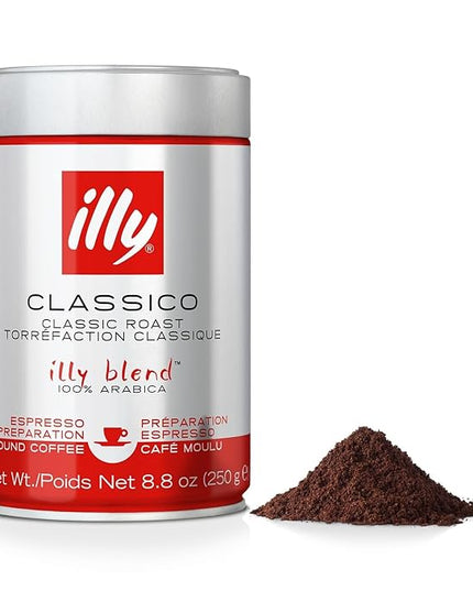 Illy Classico Ground Espresso Coffee, Medium Roast Roast With Notes Of Chocolate & Caramel, 100% Arabica, 8.8 Ounce (Pack Of 1)