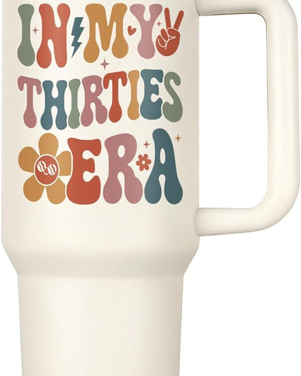 Shqiueos 30th Birthday Gifts for Women 40oz Tumbler with Handle and Straw Lid, 30 Year Old Gifts for Her, Best Friend, Sister, Daughter, 30s Birthday Decoration-In My Thirties Era Cup Water Bottle