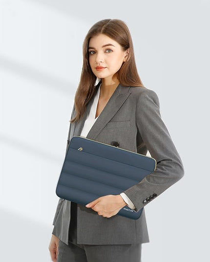 MOSISO 13.3 inch Laptop Case, 13-13.3 inch Puffy Laptop Sleeve Compatible with MacBook Air 13 13.6 M4 M3 M2 M1/Pro 13/Pro 14, HP Dell ASUS Lenovo,Polyester Horizontal Bag with Small Case, Haze Blue