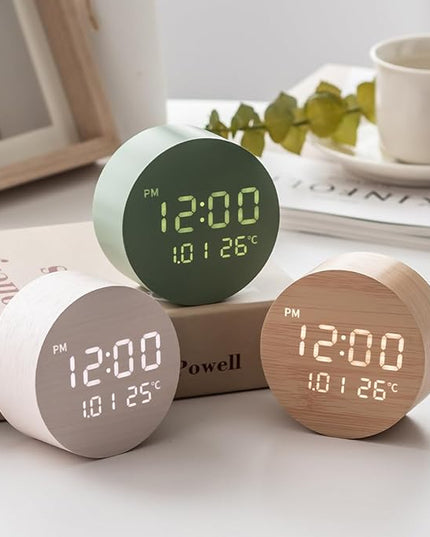 FLT Moonfall Wood Interior LED Desk Clock-Maple (Designed in Korea)- Time, Date, Temperature Display, Customizable Alarms, Auto Brightness, Compact 3.46-Inch Size, USB Cable & Adapter Included