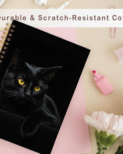 Lacama Cat Notebook Cat Journal, Black Cat Spiral Journal Notebook, Gifts for Cat Lovers, Trendy Cat Notebooks for School and Office Supplies, Cat Stationary 5.5x8.3