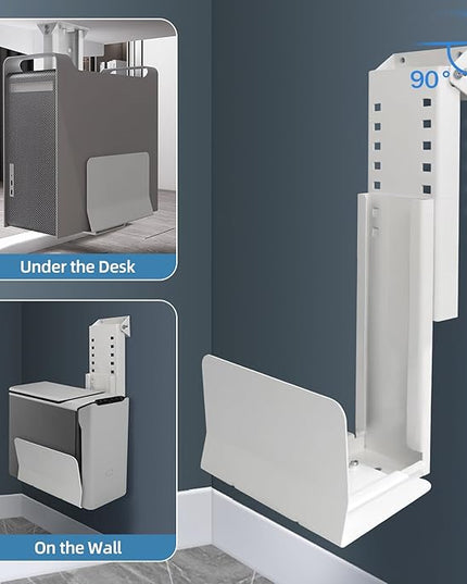 Heavy Duty Computer Wall Mount, Also Great for PC Mount Under Desk - Height Adjustable from 12" to 20", Width Adjustable from 5.7" to 8" - Computer Case Stand PC Holder Under Desk or On Wall, White