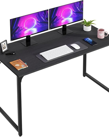 PayLessHere | 47 Inch Computer Desk | Black | Office Desk with Metal Frame, Adjustable Feet | Water-Resistant, Scratchproof Surface | Sturdy Writing Table for Home Office or Study | Pack of 1