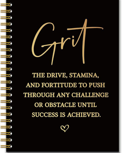 YAZMEEN Inspirational Black Gold Spiral Notebook（160 Pages） Grit Definition Blank Hardcover Notebook Office Journal Gift Funny Encouragement Gift for Women Men Employee Colleague Boss Office Worker