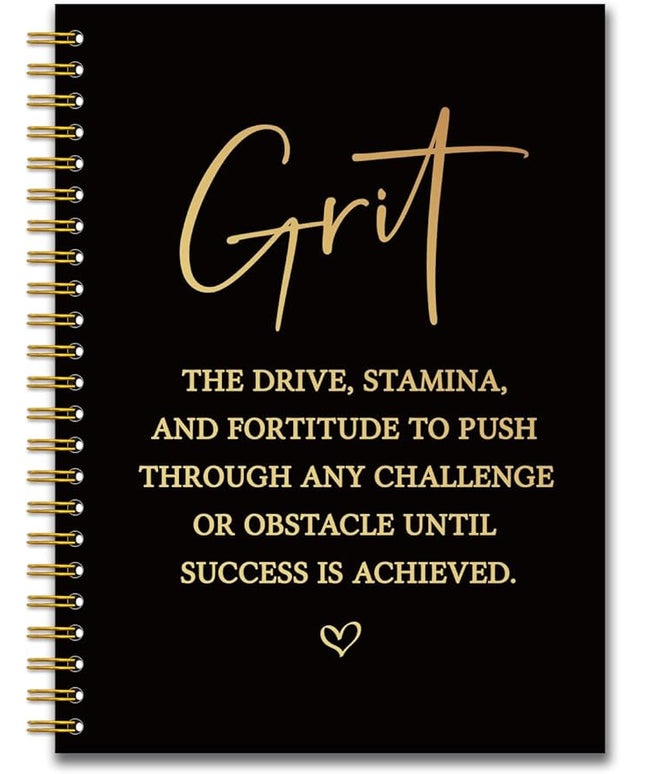 YAZMEEN Inspirational Black Gold Spiral Notebook（160 Pages） Grit Definition Blank Hardcover Notebook Office Journal Gift Funny Encouragement Gift for Women Men Employee Colleague Boss Office Worker