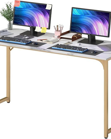 PayLessHere | 55 Inch Computer Desk | White Gold | Office Desk with Metal Frame, Adjustable Feet | Water-Resistant, Scratchproof Surface | Sturdy Writing Table for Home Office or Study | Pack of 1