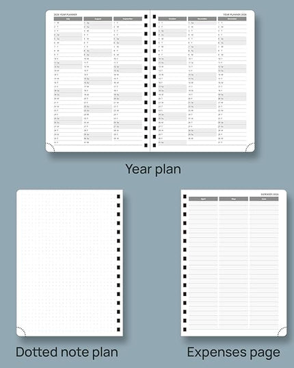 POPRUN 2026 Planner (Medium Size 8.5'' x 6.25'' Wire-Bound Hard Cover) Daily Weekly and Monthly Calendar - Agenda 2026 (Jan.2026-Dec.2026) with Hourly Schedule, Monthly Tabs - Pacific Green