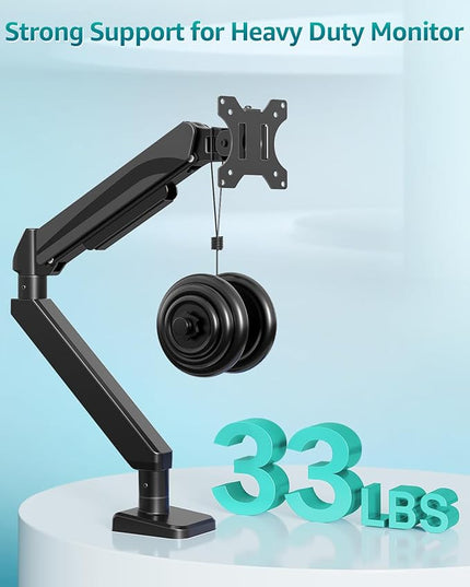 Heavy Duty Single Monitor Arm for Max 42 Inch Screens, Monitor Mount for Desk Supports 4.4-33 lbs, Height Adjustable Ultrawide Monitors Stand with C-Clamp & Grommet Base, VESA Mount 70/100