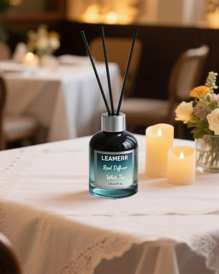 White Tea Reed Diffusers for Home, 4 oz (120mL) Aromatherapy for Relaxation & Air Freshener. Perfect for Home, Bathroom, Office & Room Decor, Calming Botanical Scent