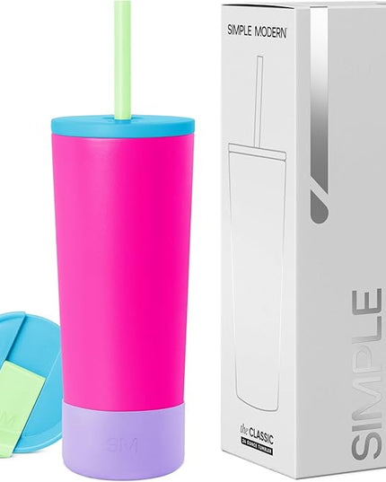 Simple Modern Insulated Tumbler with Lid, Straw, & Boot | Iced Coffee Cup Reusable Stainless Steel Water Bottle Travel Mug | Gifts for Women Men Her Him | Classic Collection | 24oz | 80s Mix