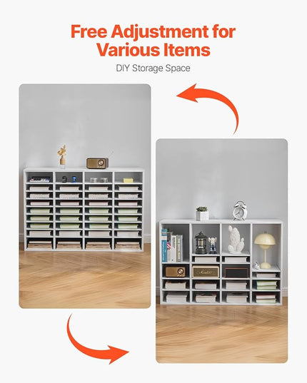 VEVOR Literature Organizer, 36 Compartments Office Mailbox with Adjustable Shelves, Wooden Mailbox Sorter Medium Density Fiberboard Office Home Classroom Storage for Files, Documents, Papers, White