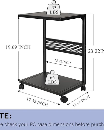 PC Stand Computer Tower Stand 2-Tier Metal CPU Holder with Locking Caster Wheels Suitable for Most PC (S,Black)