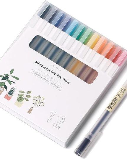 XIZE SH Premium Colorful Pens for Journaling and Note Taking - 12 Color Gel Pens With 0.38mm Fine Point Needle Tip - Minimalist Japanese Style